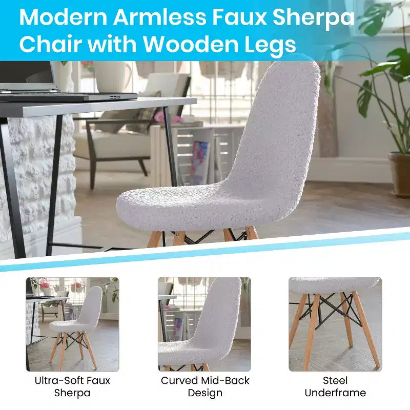 Merrick Lane Set of 2 Lyon Faux Shearling Accent Chairs, Modern Accent Chair For Bedroom, Entryway, and Living Room