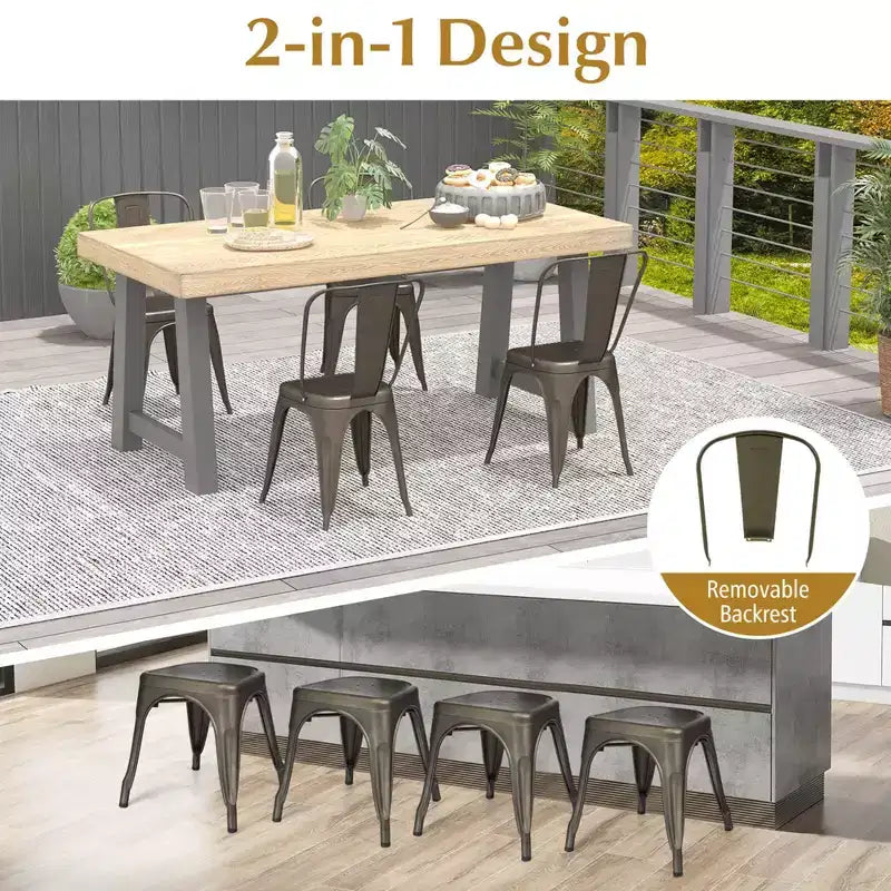 Costway 18 High Back Bar Stools Set of 4 with Removable Backrest for Cafe Bar Black/Gun Gray