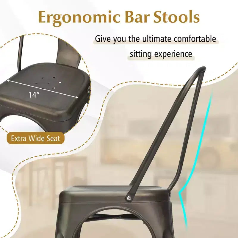 Costway 18 High Back Bar Stools Set of 4 with Removable Backrest for Cafe Bar Black/Gun Gray