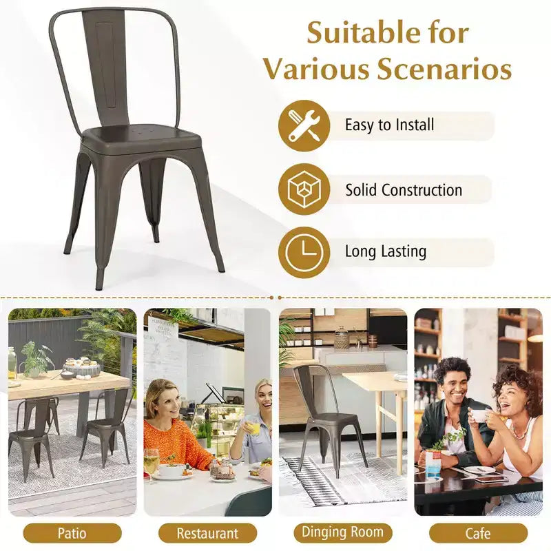 Costway 18 High Back Bar Stools Set of 4 with Removable Backrest for Cafe Bar Black/Gun Gray