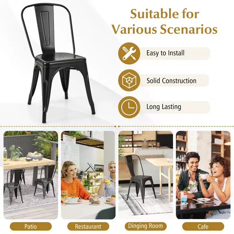 Costway 18 High Back Bar Stools Set of 4 with Removable Backrest for Cafe Bar Black/Gun Gray