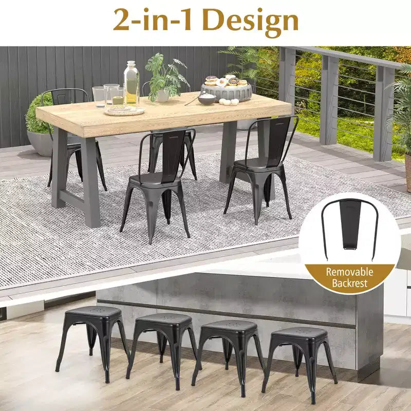 Costway 18 High Back Bar Stools Set of 4 with Removable Backrest for Cafe Bar Black/Gun Gray