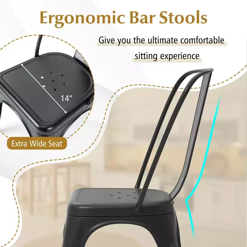 Costway 18 High Back Bar Stools Set of 4 with Removable Backrest for Cafe Bar Black/Gun Gray