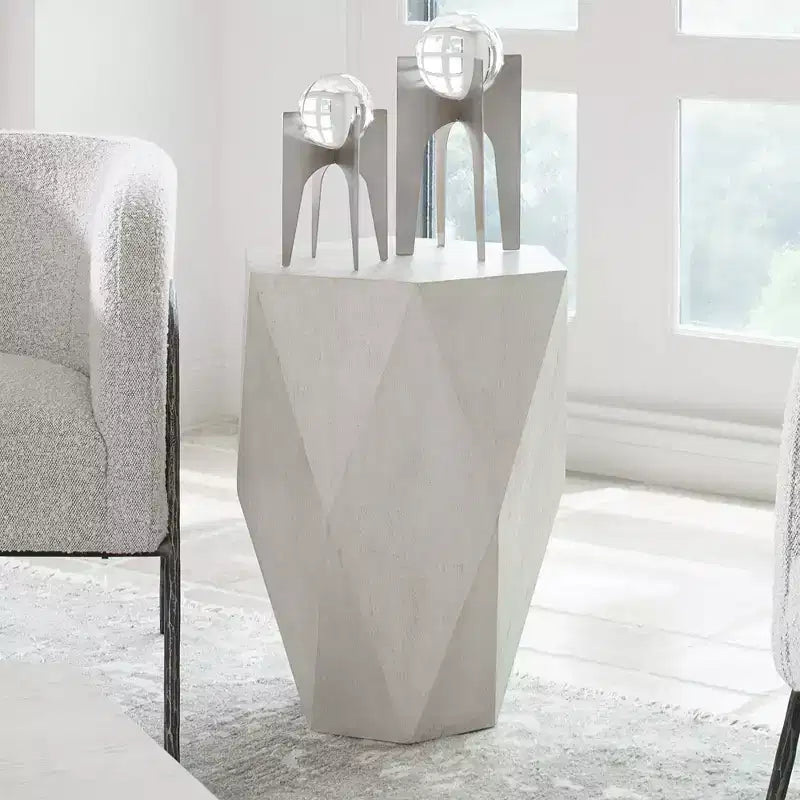 Uttermost Modern White Ceruse Geometric Accent Side End Table 18 1/2 x 17 for Living Room Bedroom Bedside Entryway House Office