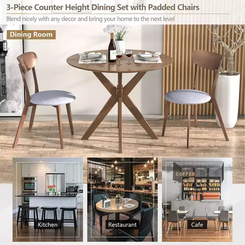 Costway 3 PCS Dining Table Set Modern Round Kitchen Table and Chairs Set for Dining Room