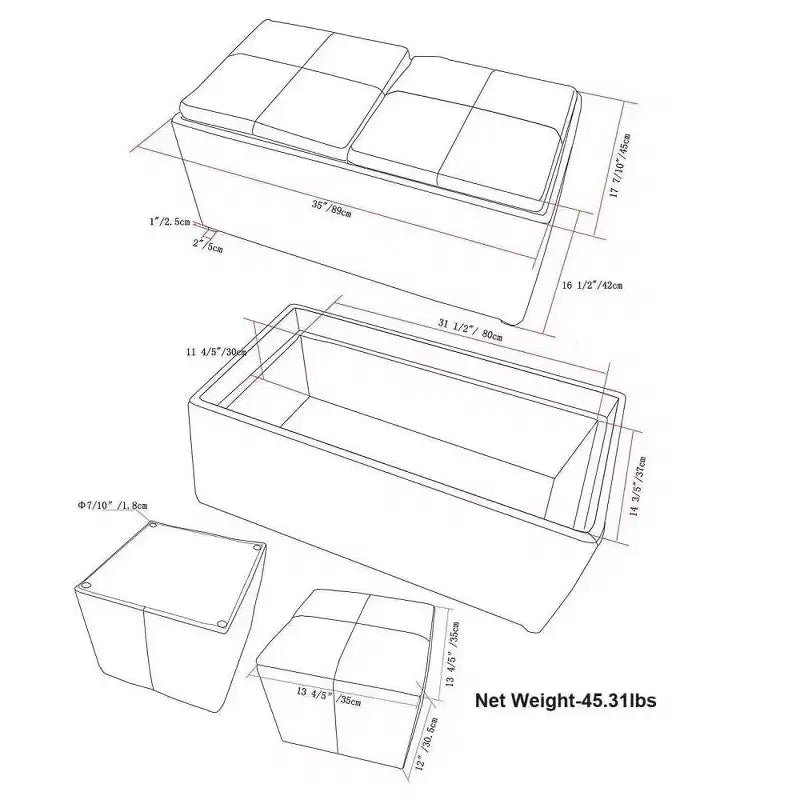 5pc Franklin Storage Ottoman and benches Distressed - WyndenHall