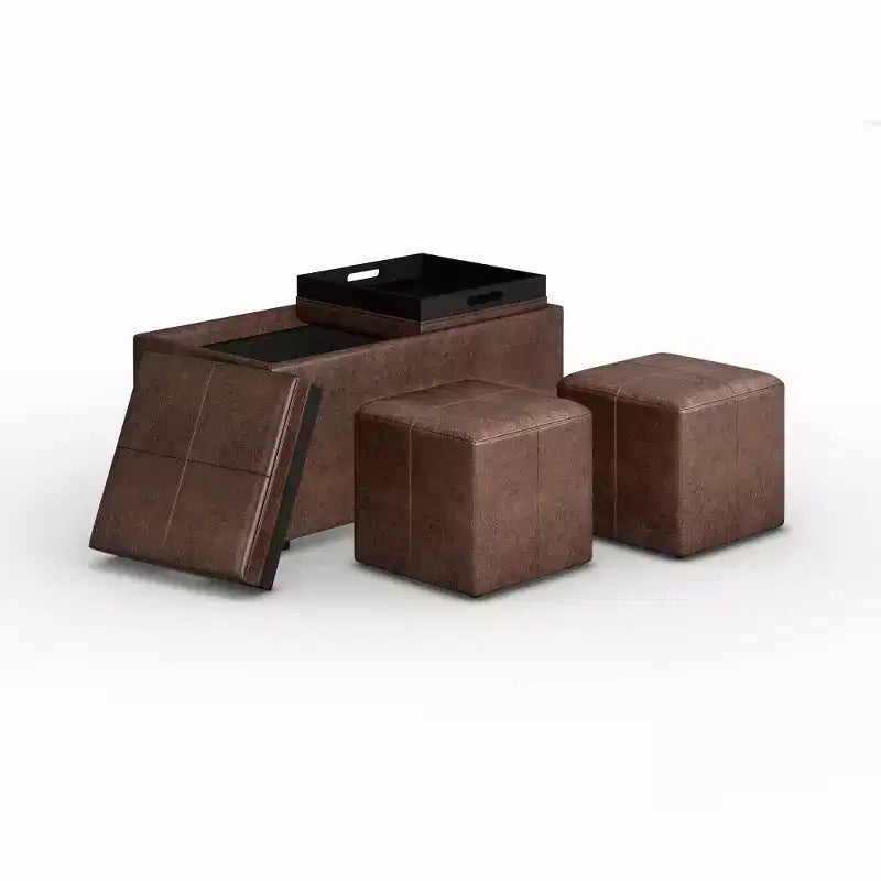 5pc Franklin Storage Ottoman and benches Distressed - WyndenHall