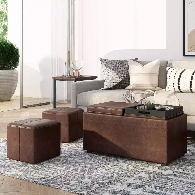 5pc Franklin Storage Ottoman and benches Distressed - WyndenHall