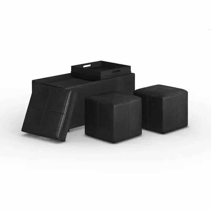 5pc Franklin Storage Ottoman and benches Distressed - WyndenHall
