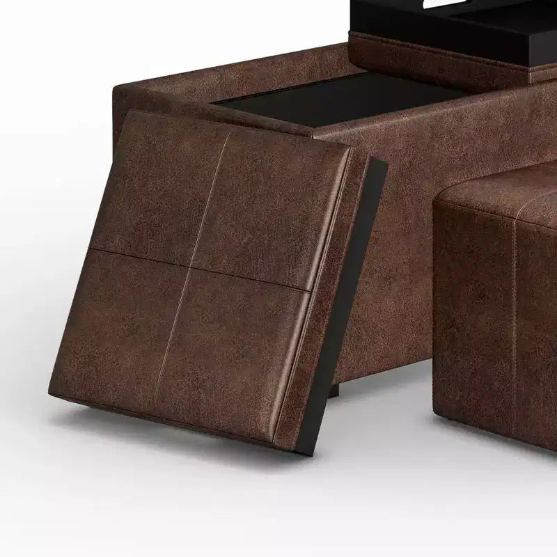 5pc Franklin Storage Ottoman and benches Distressed - WyndenHall