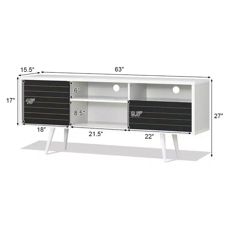 Costway Modern TV Stand/Console Cabinet 3 Shelves Storage Drawer Splayed Leg Black/White