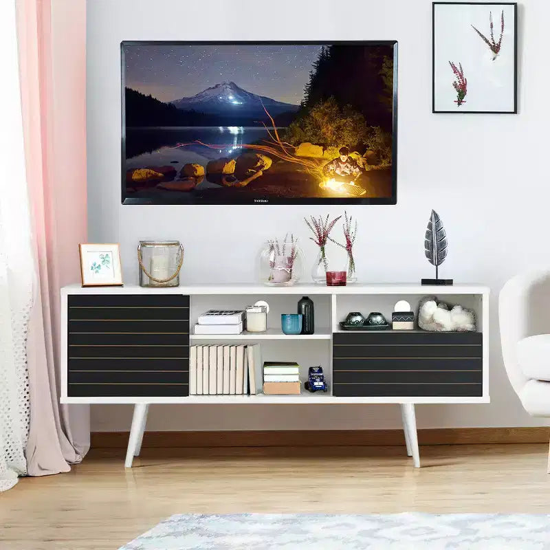 Costway Modern TV Stand/Console Cabinet 3 Shelves Storage Drawer Splayed Leg Black/White