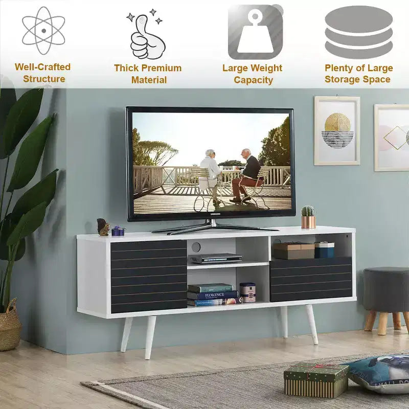 Costway Modern TV Stand/Console Cabinet 3 Shelves Storage Drawer Splayed Leg Black/White