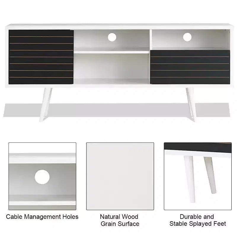 Costway Modern TV Stand/Console Cabinet 3 Shelves Storage Drawer Splayed Leg Black/White