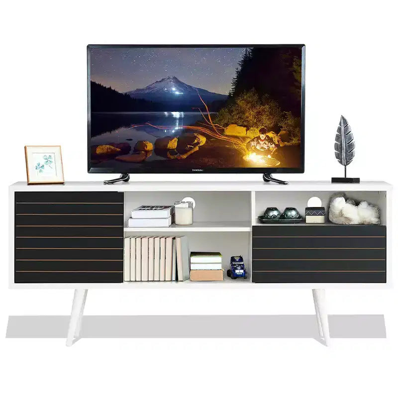 Costway Modern TV Stand/Console Cabinet 3 Shelves Storage Drawer Splayed Leg Black/White