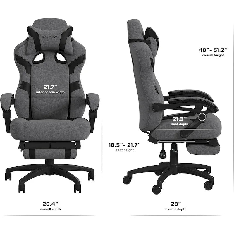 Chaise de jeu RESPAWN 110 Pro - Chaise de jeu avec repose-pieds, chaise de bureau ergonomique