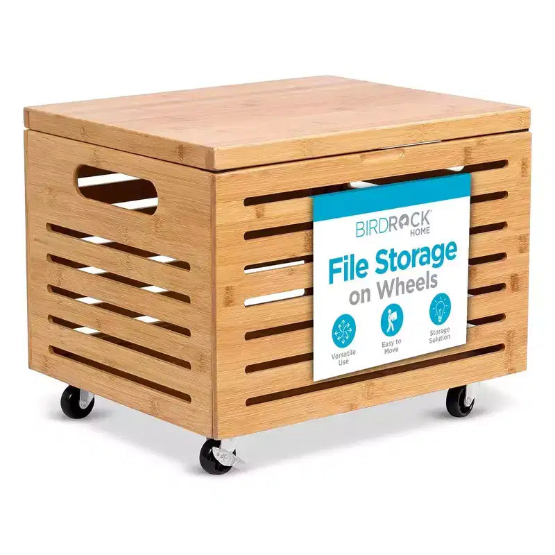 BirdRock Home Bamboo Rolling File Storage Organizer Box with Lid - Natural