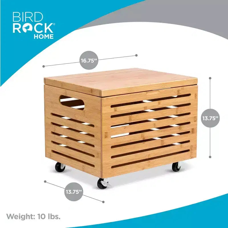 BirdRock Home Bamboo Rolling File Storage Organizer Box with Lid - Natural