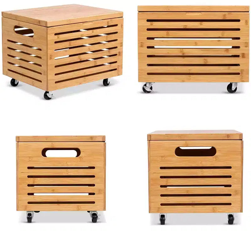 BirdRock Home Bamboo Rolling File Storage Organizer Box with Lid - Natural