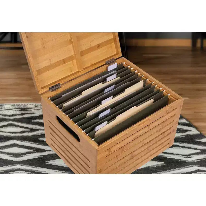 BirdRock Home Bamboo Rolling File Storage Organizer Box with Lid - Natural