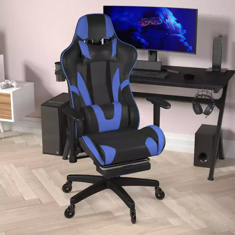 Flash Furniture X30 Gaming Chair Racing Computer Chair with Reclining Back, Slide-Out Footrest, and Transparent Roller Wheels