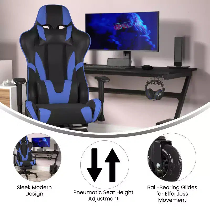 Flash Furniture X30 Gaming Chair Racing Computer Chair with Reclining Back, Slide-Out Footrest, and Transparent Roller Wheels