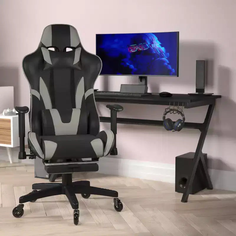 Flash Furniture X30 Gaming Chair Racing Computer Chair with Reclining Back, Slide-Out Footrest, and Transparent Roller Wheels