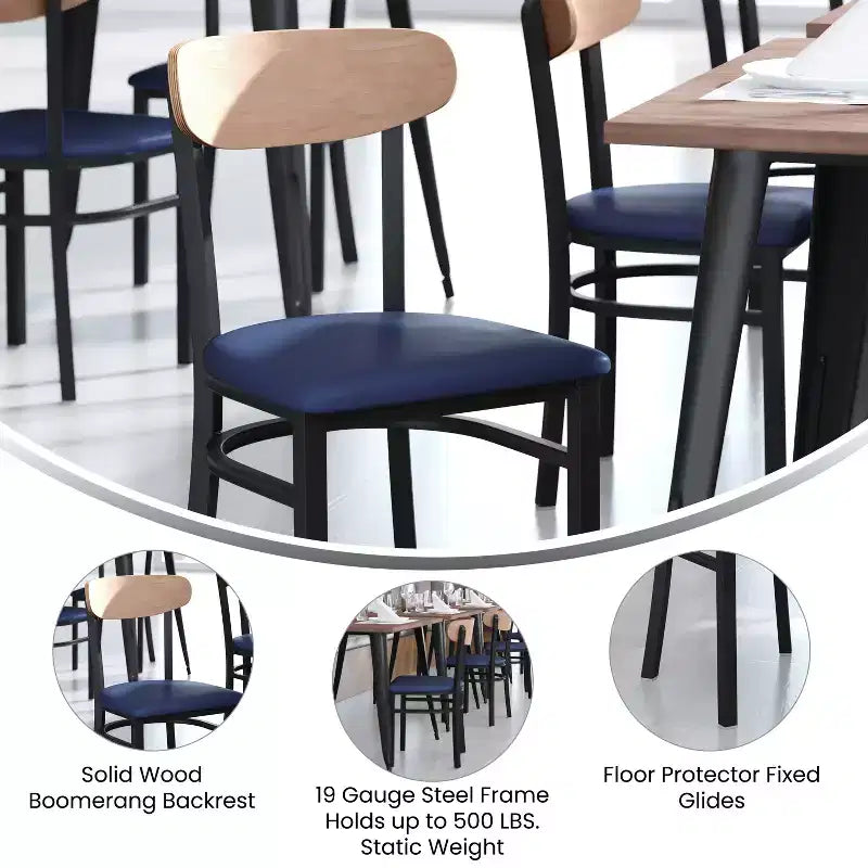 Flash Furniture Wright Commercial Grade Dining Chair with 500 LB. Capacity Steel Frame, Solid Wood Seat, and Boomerang Back