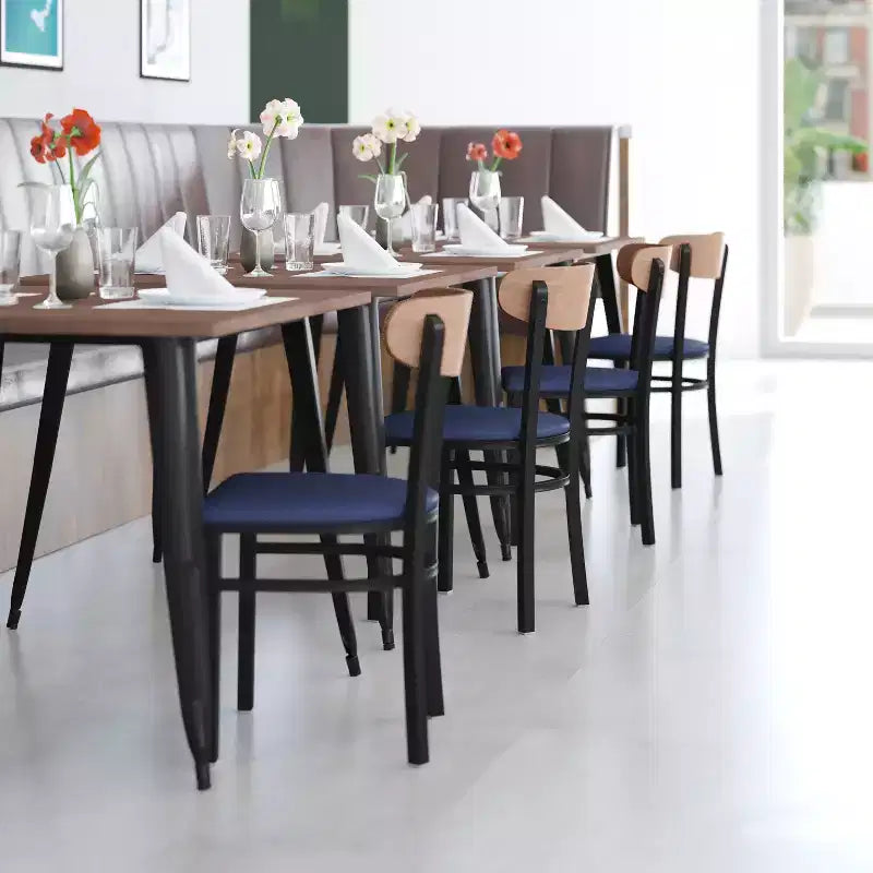 Flash Furniture Wright Commercial Grade Dining Chair with 500 LB. Capacity Steel Frame, Solid Wood Seat, and Boomerang Back
