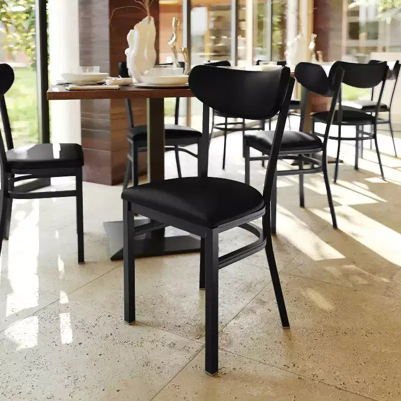 Flash Furniture Wright Commercial Grade Dining Chair with 500 LB. Capacity Steel Frame, Solid Wood Seat, and Boomerang Back
