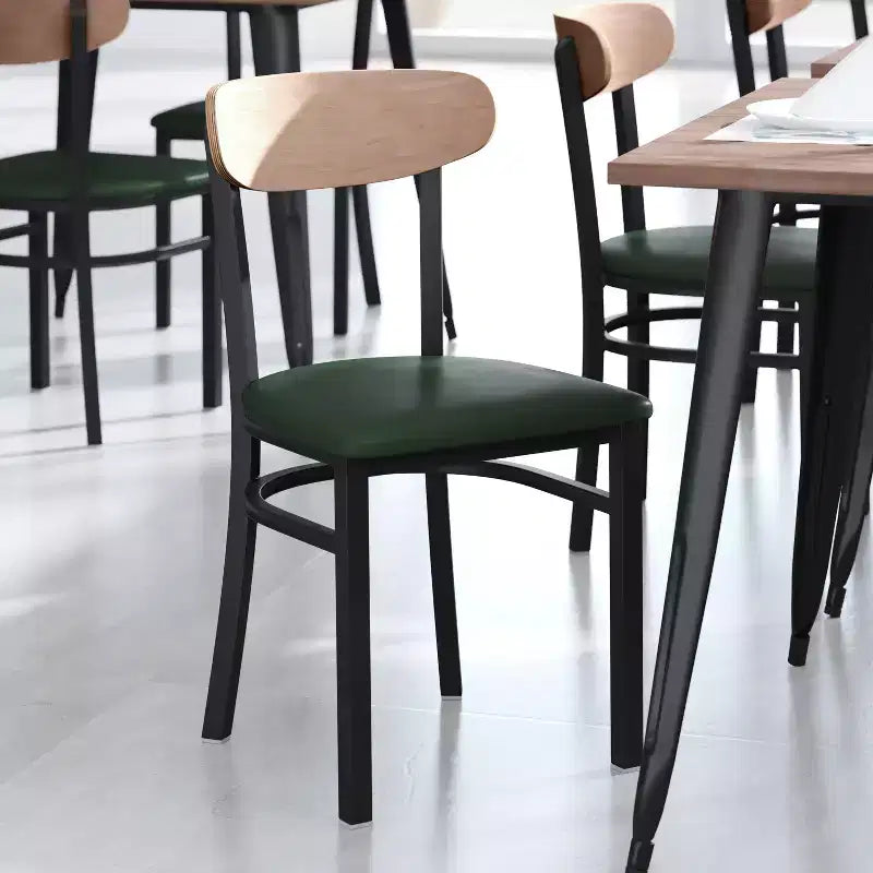 Flash Furniture Wright Commercial Grade Dining Chair with 500 LB. Capacity Steel Frame, Solid Wood Seat, and Boomerang Back