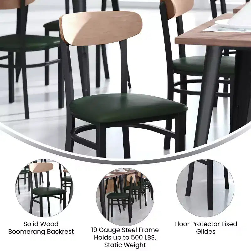 Flash Furniture Wright Commercial Grade Dining Chair with 500 LB. Capacity Steel Frame, Solid Wood Seat, and Boomerang Back