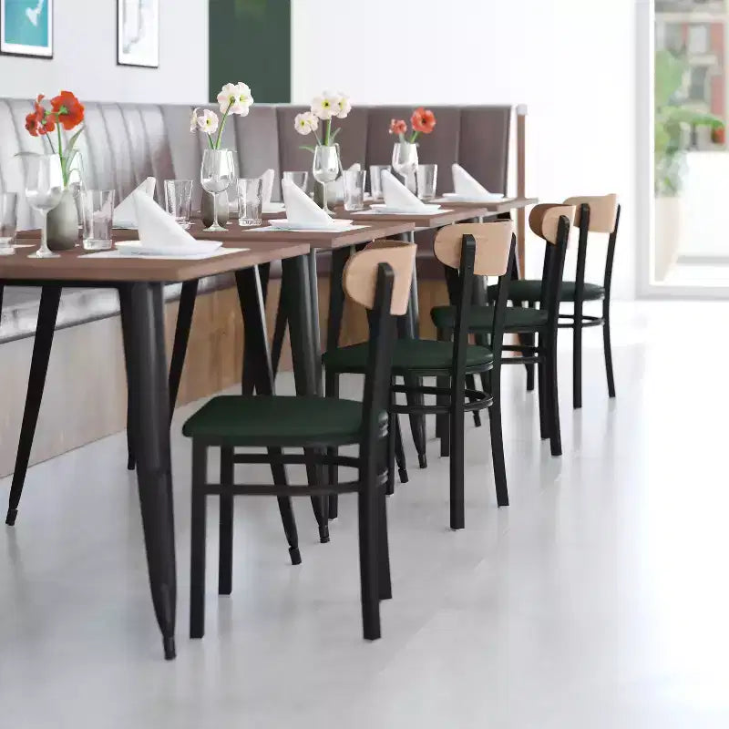 Flash Furniture Wright Commercial Grade Dining Chair with 500 LB. Capacity Steel Frame, Solid Wood Seat, and Boomerang Back
