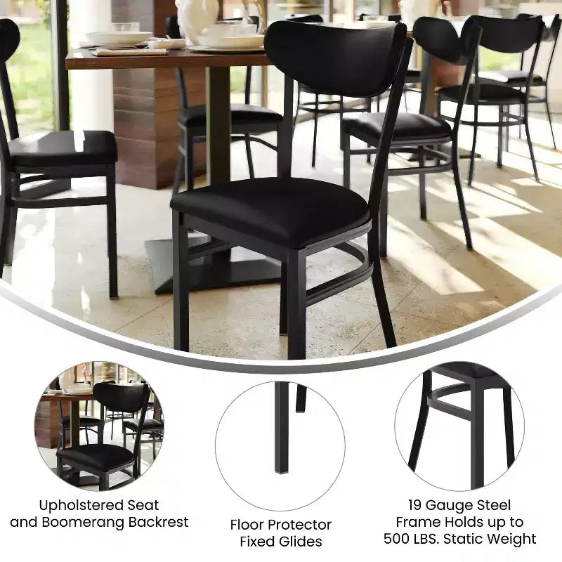 Flash Furniture Wright Commercial Grade Dining Chair with 500 LB. Capacity Steel Frame, Solid Wood Seat, and Boomerang Back