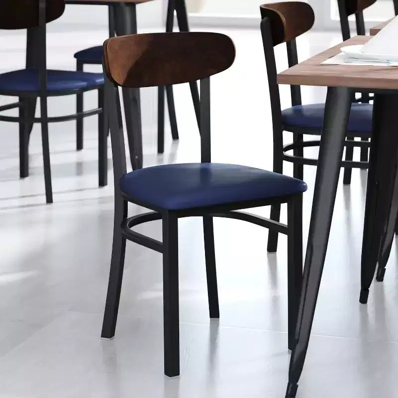 Flash Furniture Wright Commercial Grade Dining Chair with 500 LB. Capacity Steel Frame, Solid Wood Seat, and Boomerang Back