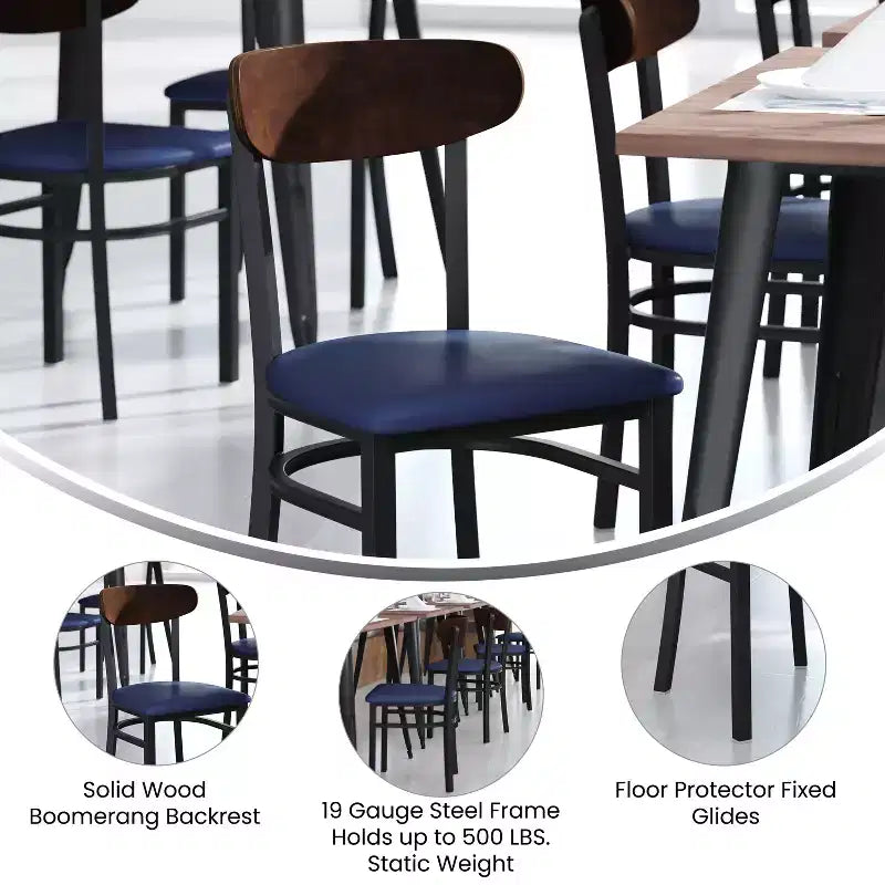 Flash Furniture Wright Commercial Grade Dining Chair with 500 LB. Capacity Steel Frame, Solid Wood Seat, and Boomerang Back