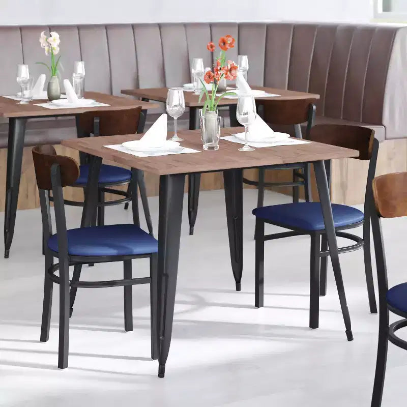 Flash Furniture Wright Commercial Grade Dining Chair with 500 LB. Capacity Steel Frame, Solid Wood Seat, and Boomerang Back
