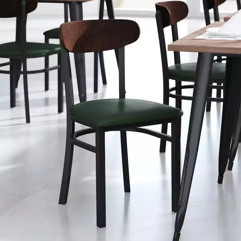 Flash Furniture Wright Commercial Grade Dining Chair with 500 LB. Capacity Steel Frame, Solid Wood Seat, and Boomerang Back