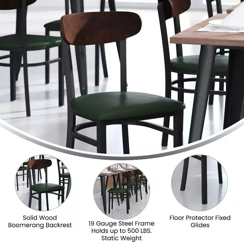 Flash Furniture Wright Commercial Grade Dining Chair with 500 LB. Capacity Steel Frame, Solid Wood Seat, and Boomerang Back