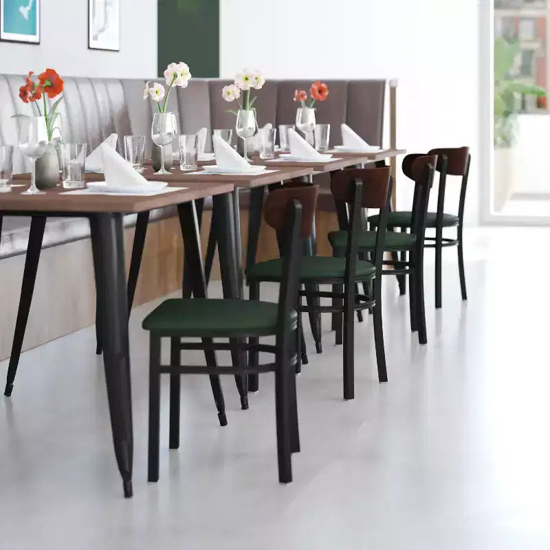 Flash Furniture Wright Commercial Grade Dining Chair with 500 LB. Capacity Steel Frame, Solid Wood Seat, and Boomerang Back