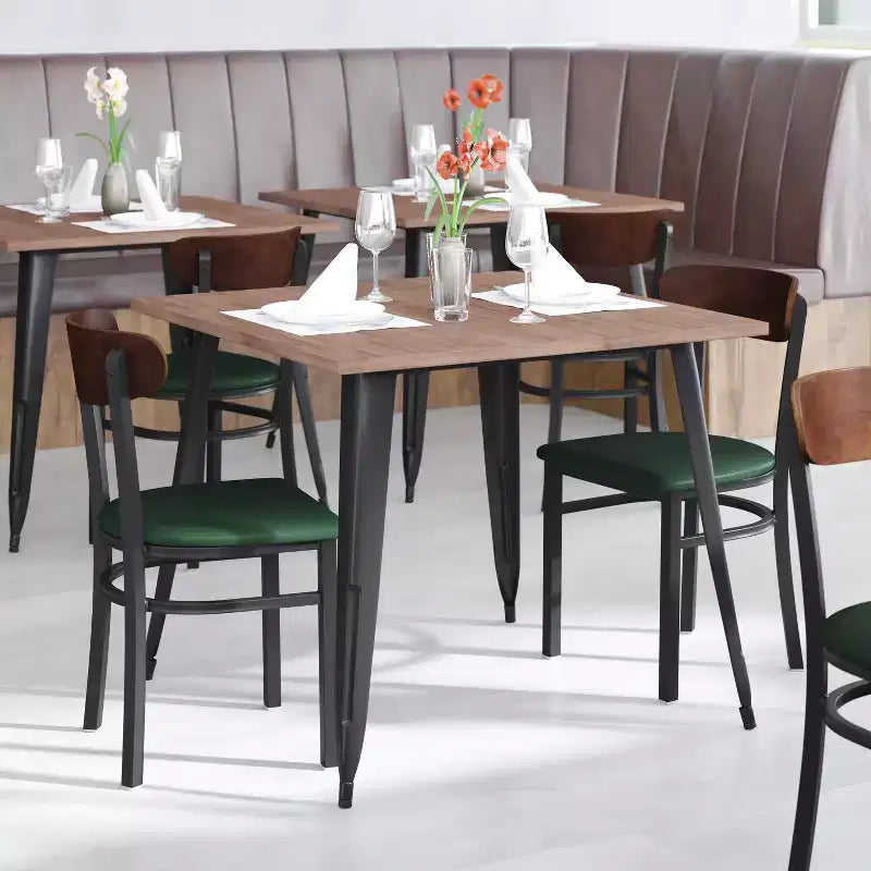 Flash Furniture Wright Commercial Grade Dining Chair with 500 LB. Capacity Steel Frame, Solid Wood Seat, and Boomerang Back