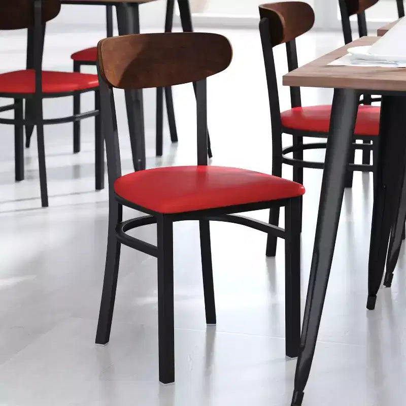 Flash Furniture Wright Commercial Grade Dining Chair with 500 LB. Capacity Steel Frame, Solid Wood Seat, and Boomerang Back