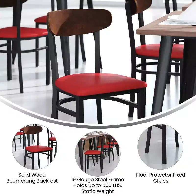 Flash Furniture Wright Commercial Grade Dining Chair with 500 LB. Capacity Steel Frame, Solid Wood Seat, and Boomerang Back