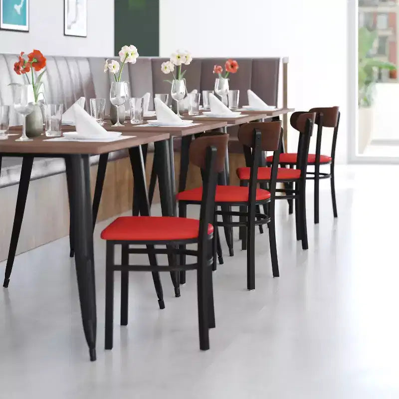 Flash Furniture Wright Commercial Grade Dining Chair with 500 LB. Capacity Steel Frame, Solid Wood Seat, and Boomerang Back