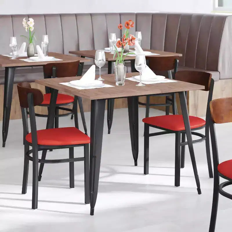 Flash Furniture Wright Commercial Grade Dining Chair with 500 LB. Capacity Steel Frame, Solid Wood Seat, and Boomerang Back
