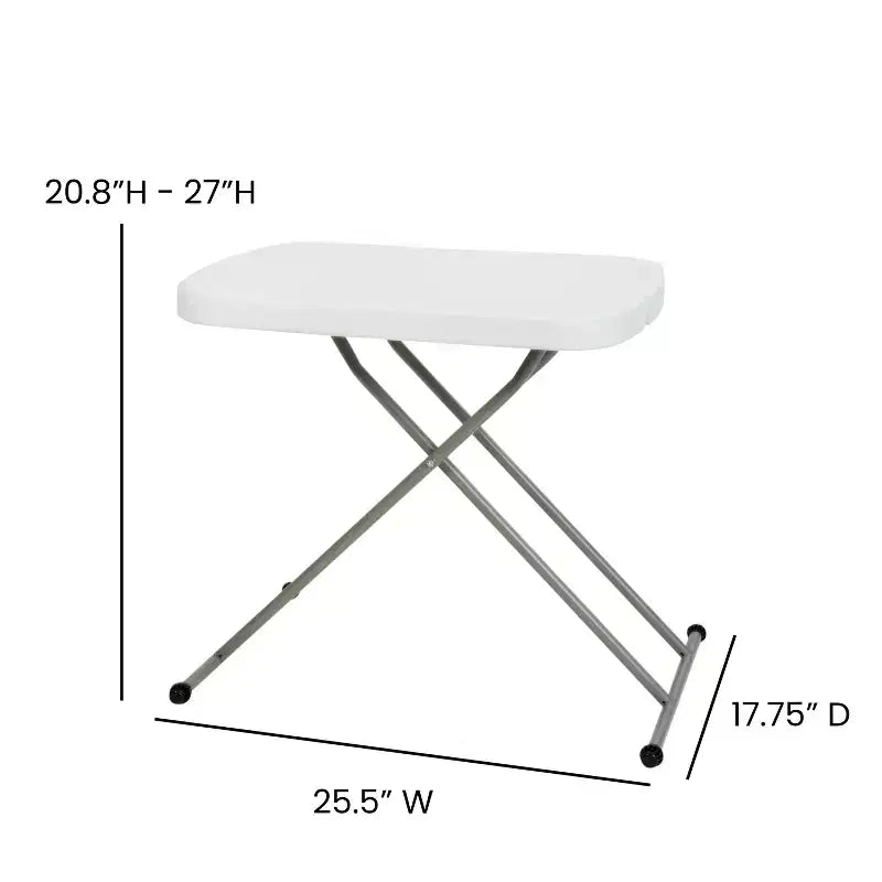 Emma and Oliver Height Adjustable Plastic Folding TV Tray/Laptop Table in Granite White