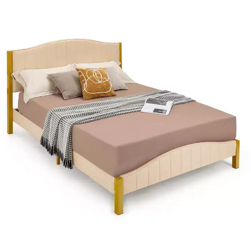 Costway Full\Queen Size Upholstered Bed Frame Mattress Foundation Platform Quilted Headboard