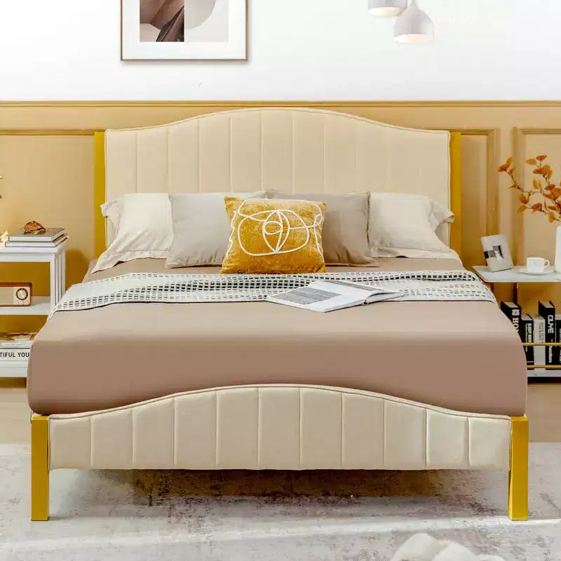 Costway Full\Queen Size Upholstered Bed Frame Mattress Foundation Platform Quilted Headboard
