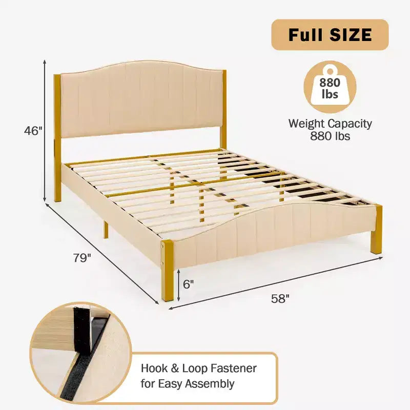 Costway Full\Queen Size Upholstered Bed Frame Mattress Foundation Platform Quilted Headboard
