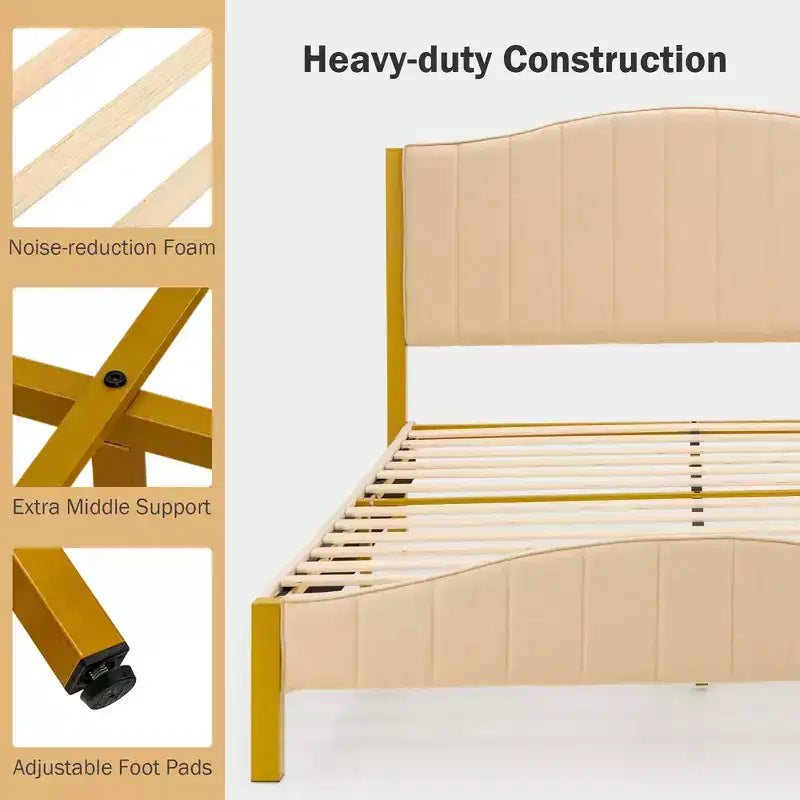 Costway Full\Queen Size Upholstered Bed Frame Mattress Foundation Platform Quilted Headboard